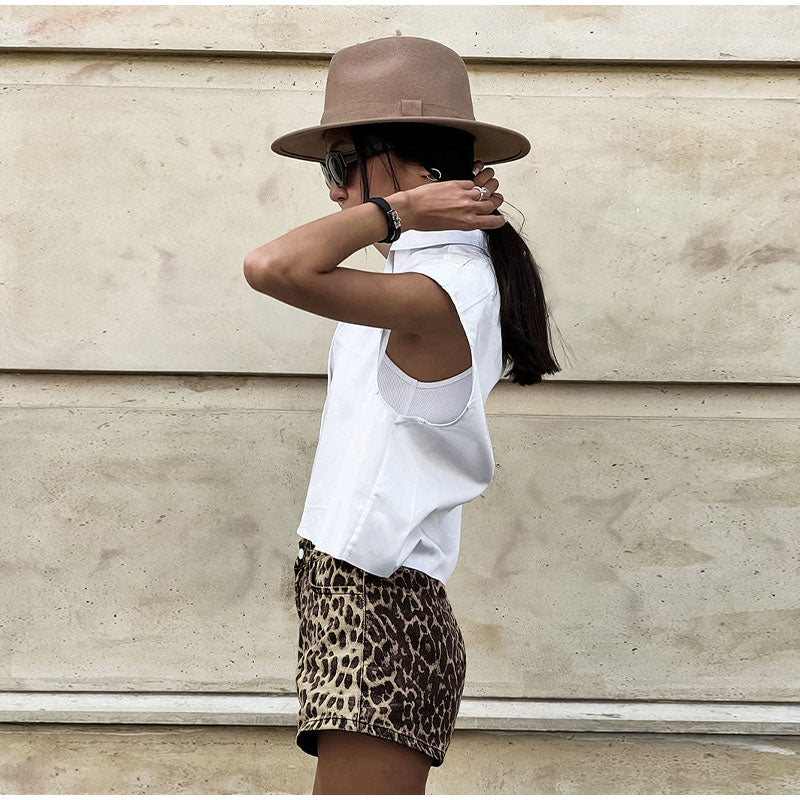 Women's Denim Leopard Print Shorts High Waisted Animal Pattern Jean Shorts