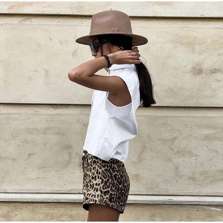 Women's Denim Leopard Print Shorts High Waisted Animal Pattern Jean Shorts