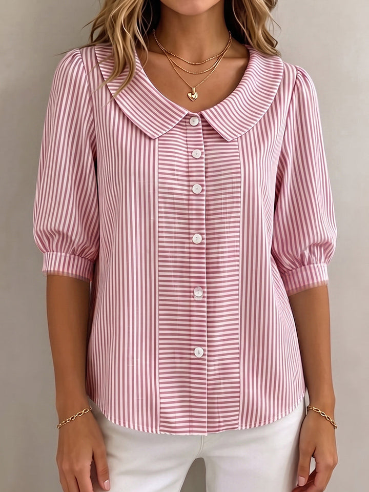 Women's Striped Blouse Linen Top Short Sleeve Casual Shirt