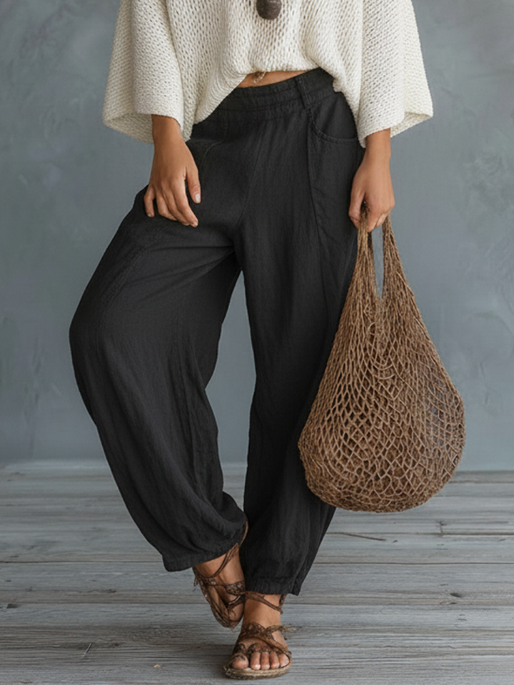 Women Knit Top Linen Pants Two Piece Set Outfit