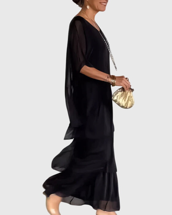 Women's Linen Look Flowing Elegant Maxi Dress Long Tiered Gown