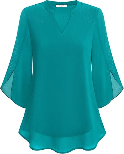 Women's Chiffon V Neck Blouse Summer Petal Sleeve Tunic Top
