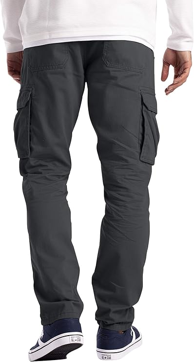 Men's Linen Cargo Trousers Slim Fit Lightweight Work Utility Pants