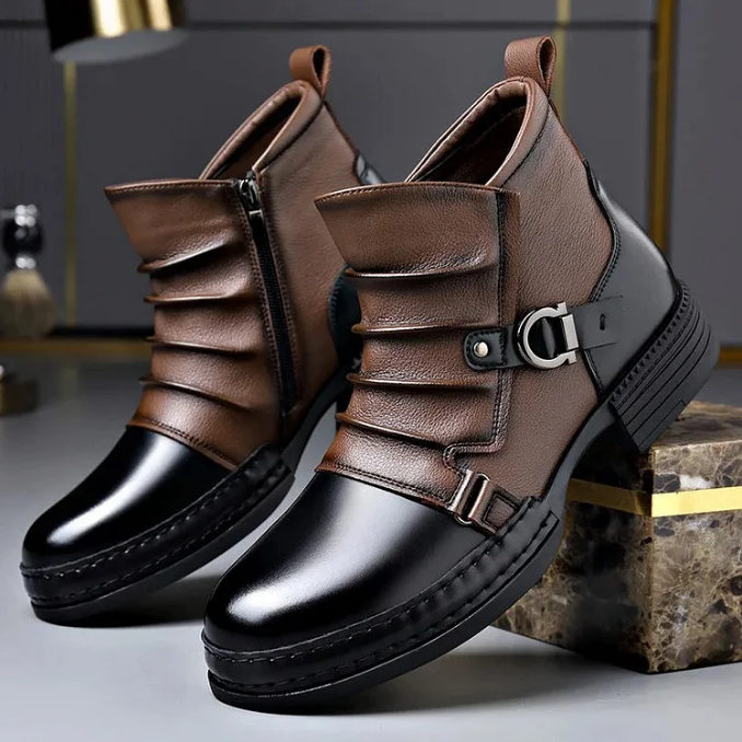 Women's Leather Ankle Boots with Buckle Detail