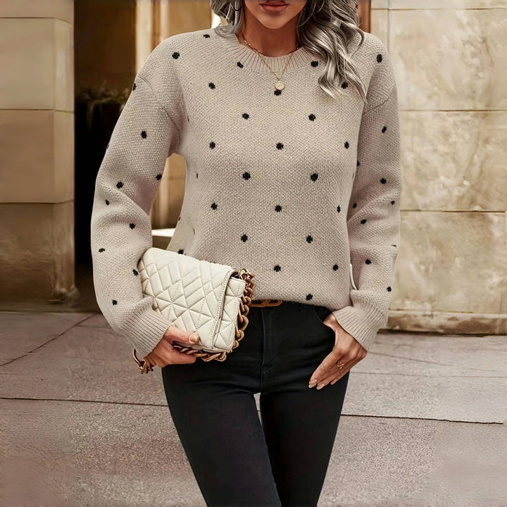 Women's Wool Knit Sweater Polka Dot Crew Neck