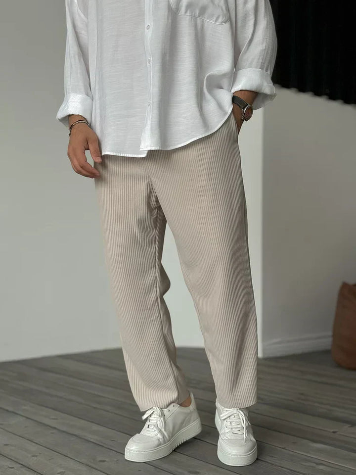 Men's Pleated Knit Trousers Straight Leg Pants