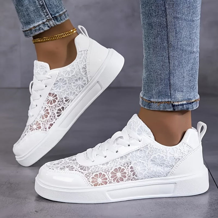 Women's Leather Floral Lace-Up Sneakers