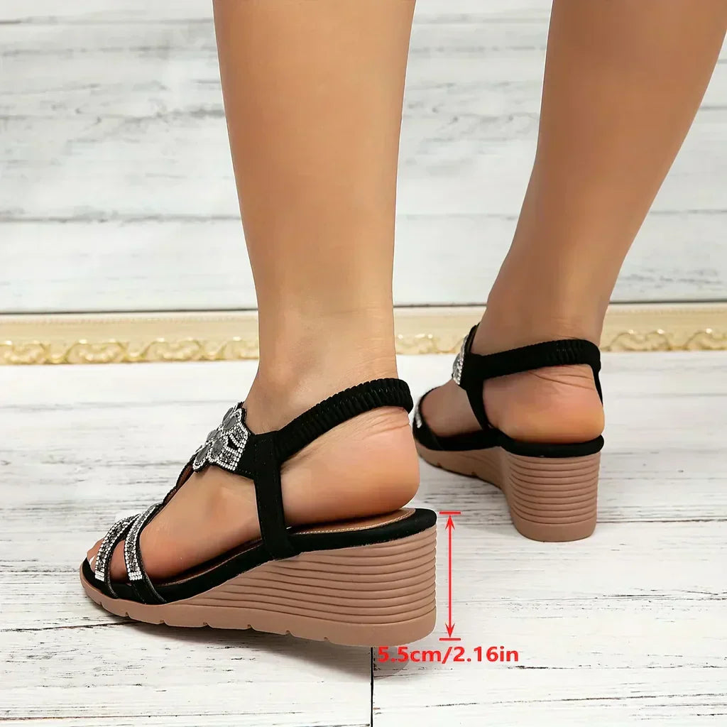 Women's Boho Floral Leather Platform Wedge Sandals