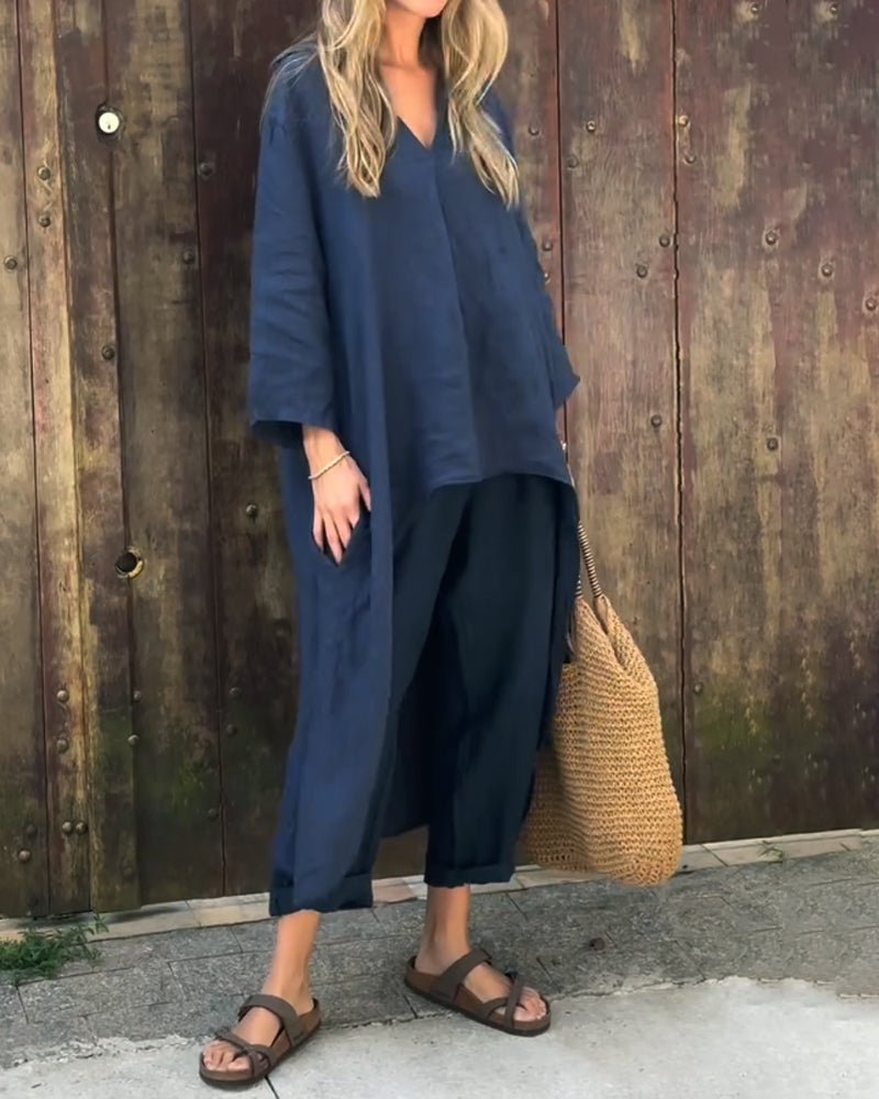 Women's Linen Tunic and Trousers Two Piece Co-ord Set