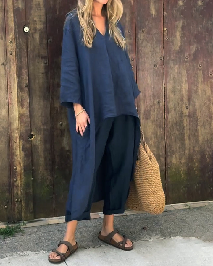 Women's Linen Tunic and Trousers Two Piece Co-ord Set