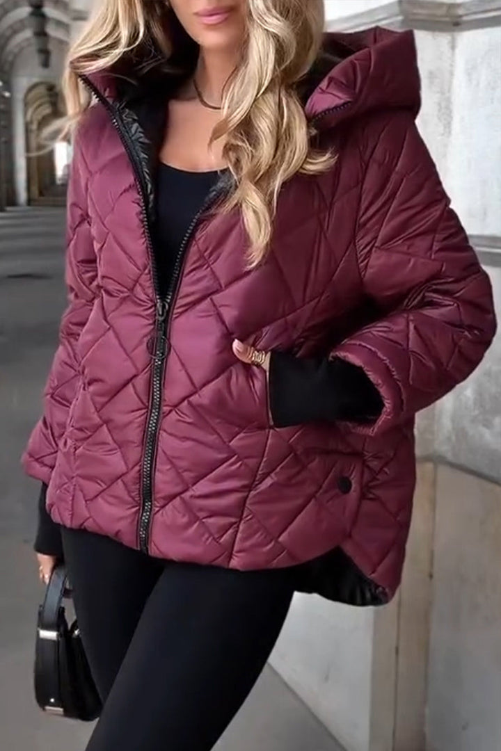 Women's Nylon Quilted Puffer Jacket Hooded Outerwear Slim Coat