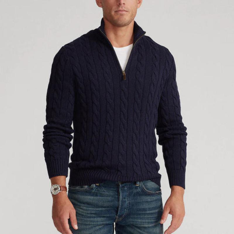 Men's Merino Wool Quarter Zip Cable Knit Sweater