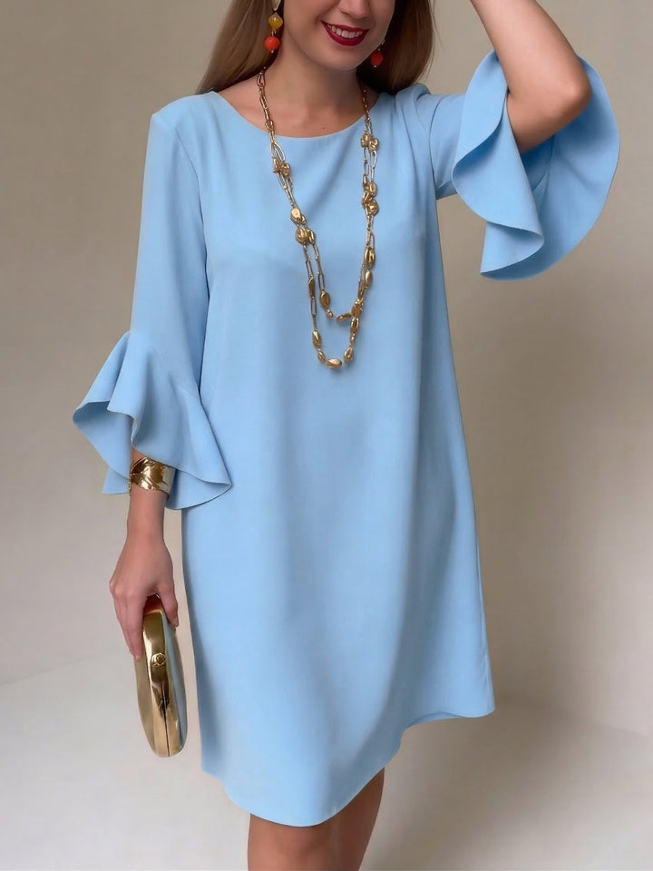 Women's Linen Ruffle Bell Sleeve Shift Cocktail Party Dress
