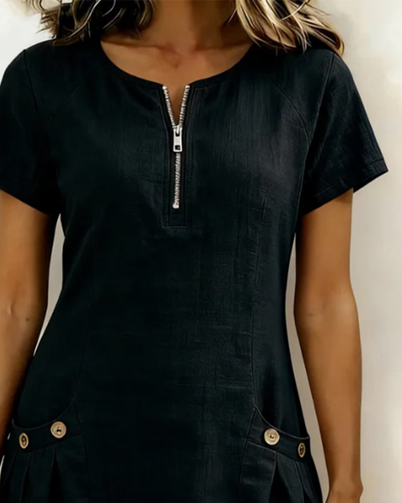 Women's Linen Shift Dress Short Sleeve Casual Shift Tunic