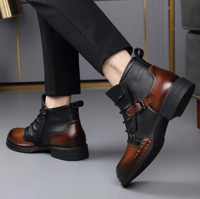 Women's Leather Ankle Boots with Buckle Detail
