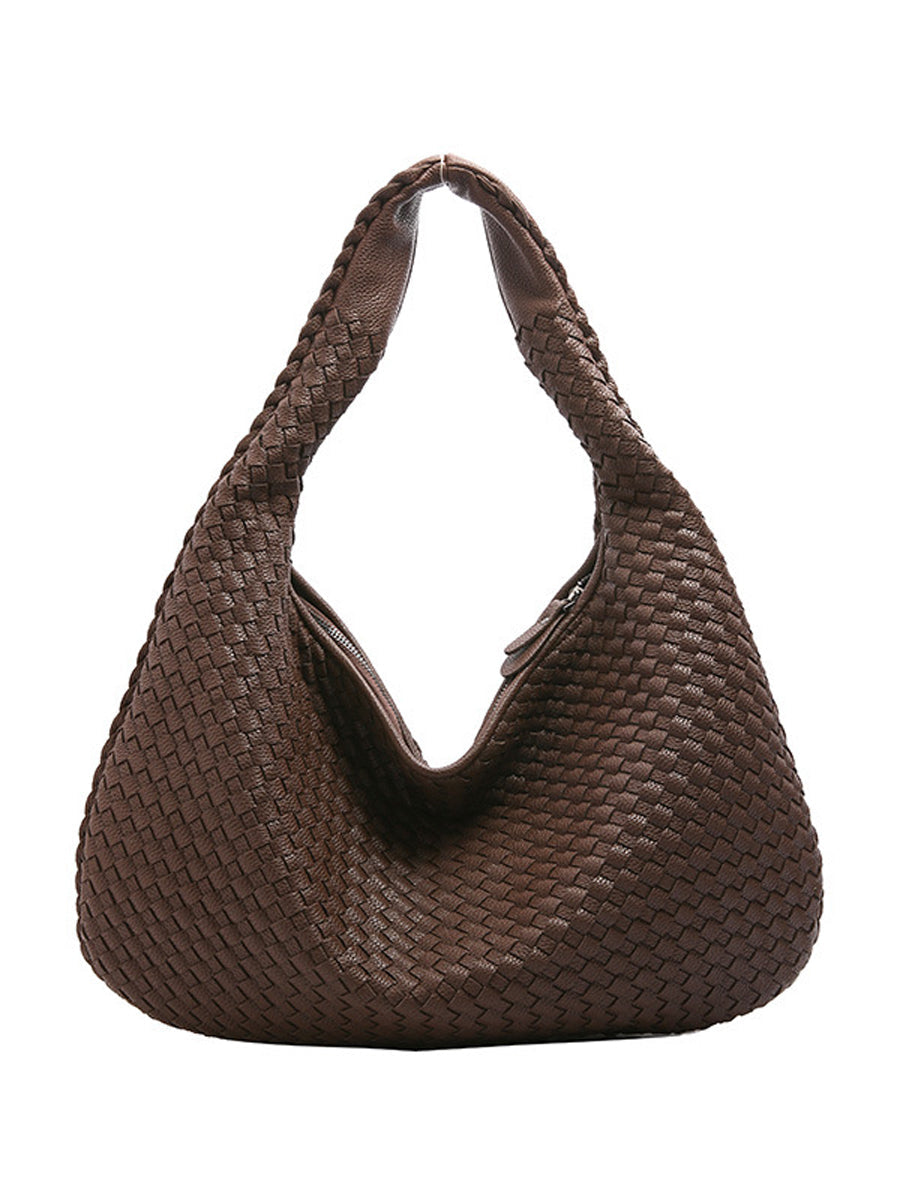 Women Woven Leather Hobo Bag Knot Shoulder Purse