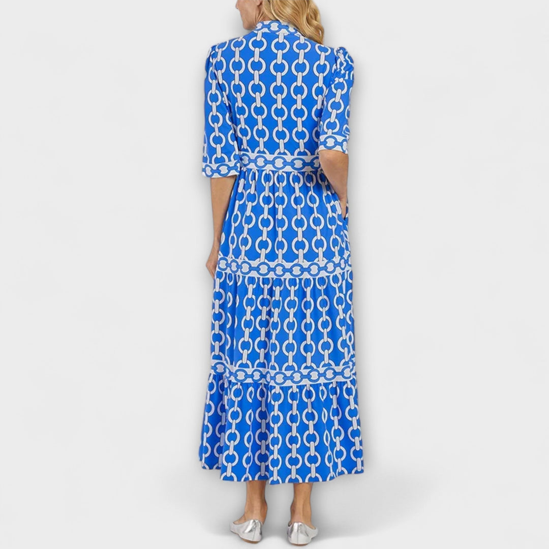 Women's Satin Button-Front Chain-Print Midi Dress
