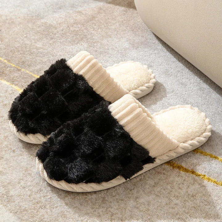 Women's Fleece Slippers Slip-On Knit House Shoes with Non-Slip Sole