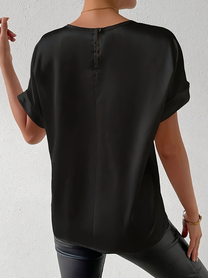 Satin Blouse Short Sleeve Cotton Blend Top Women's Summer Fashion