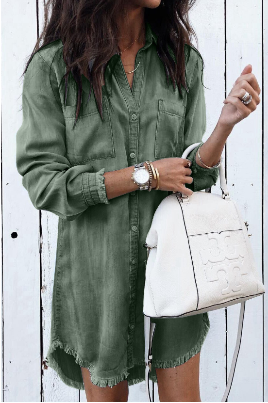Women's Denim Shirt Dress Casual Long Sleeve Tunic