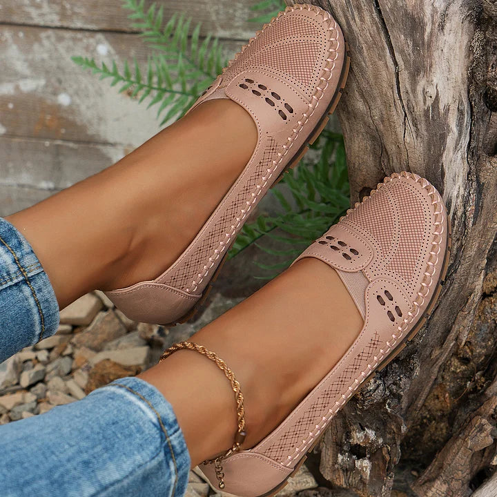 Women's Leather Loafers Flat Comfort Slip On Walking Shoes