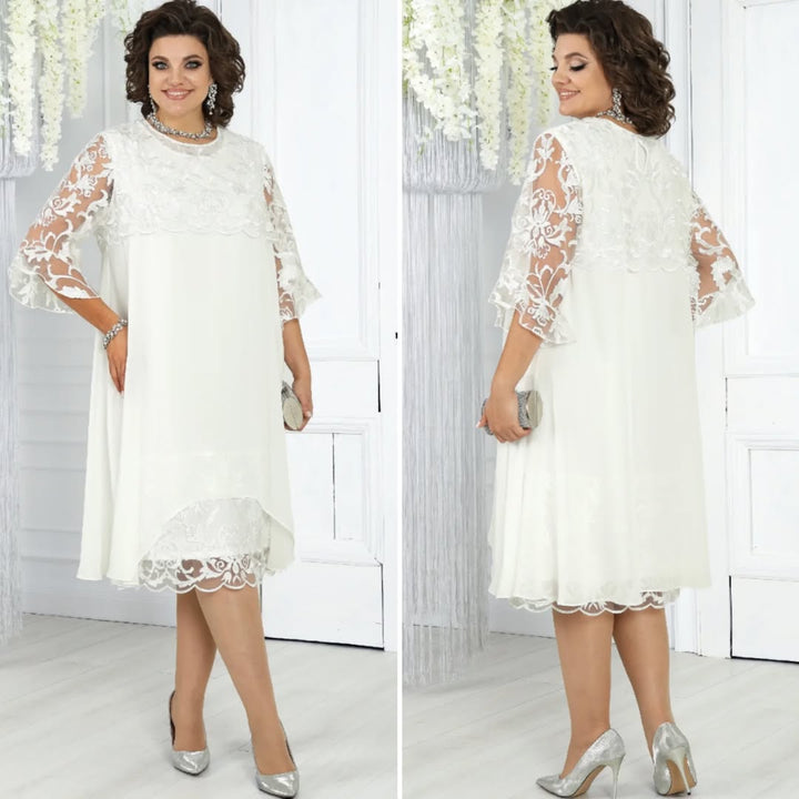Women’s Chiffon & Lace Layered Midi Shift Dress