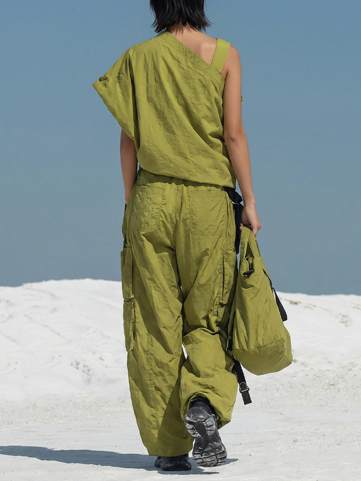 Linen One Shoulder Women's Two Piece Set