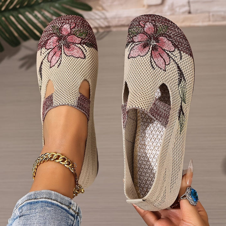 Women's Knit Slip On Walking Flat Shoes Floral Print Loafers
