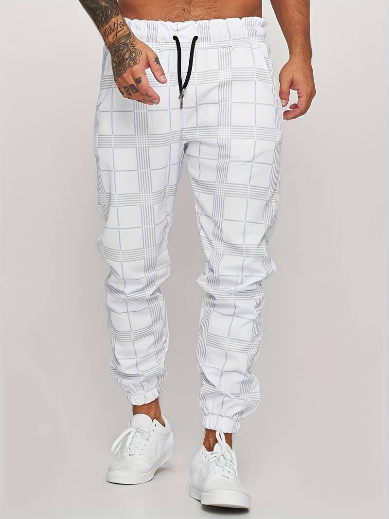 Men's Fleece Joggers Plaid Checkered Sweatpants