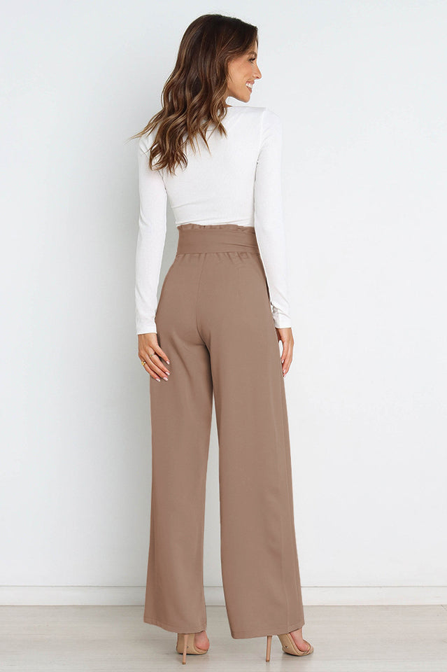 Women's High Waist Wide Leg Linen Trousers with Belt