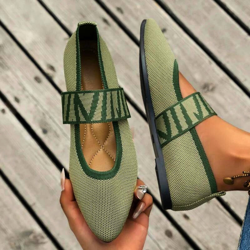 Pointed Toe Knit Women's Mary Jane Ballet Flats Slip On Shoes