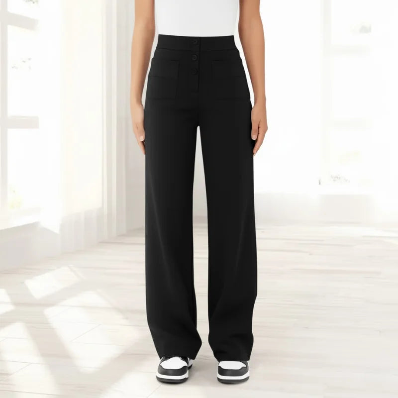 Women’s High Waisted Wide-Leg Knit Button-Fly Trousers