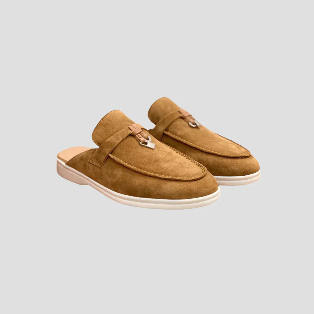 Men's Suede Leather Mules Closed Toe Buckle Slip On Loafers
