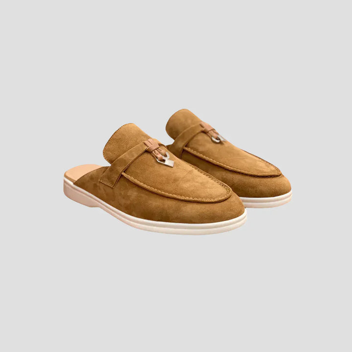 Men's Suede Leather Mules Closed Toe Buckle Slip On Loafers