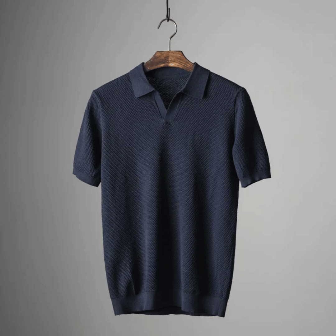 Men's Knit Polo Shirt Merino Wool Short Sleeve Pullover Top