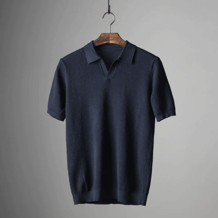 Men's Knit Polo Shirt Merino Wool Short Sleeve Pullover Top