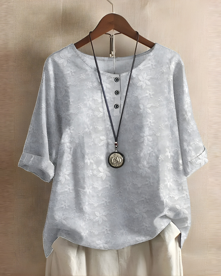 Damska lniana tunika w stylu vintage boho, drukowana bluzka