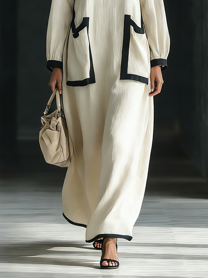 Women's Linen Blend Long Sleeve Square Neck Loose Fit Casual Maxi Dress