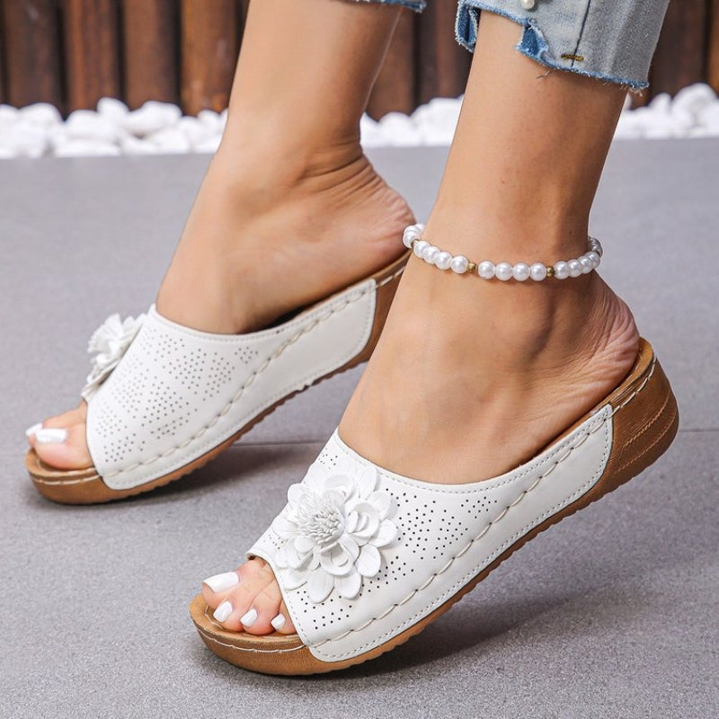 Women's Leather Wedge Sandals Open Toe Platform Mules