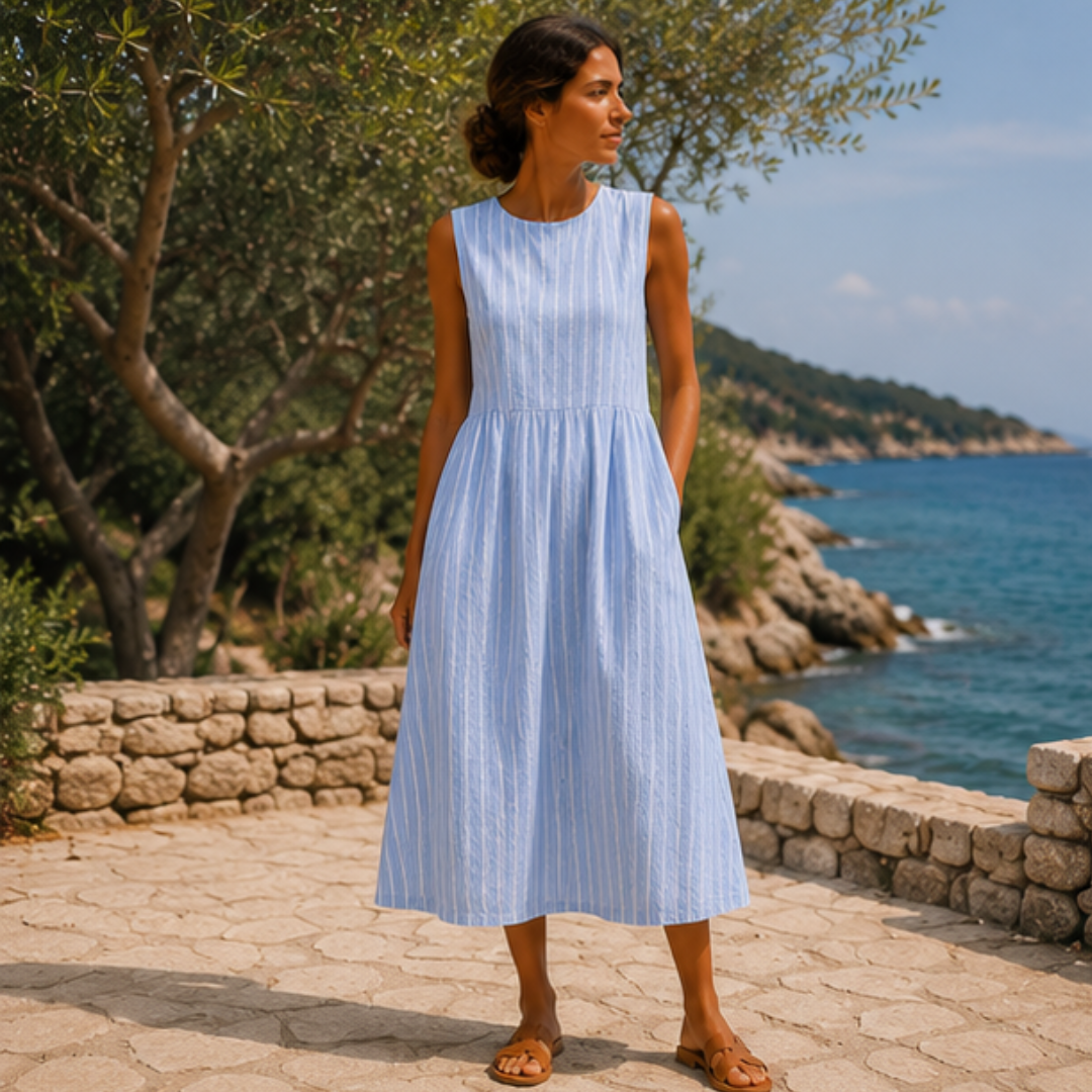 Women's Linen Midi Sundress Beach Dress