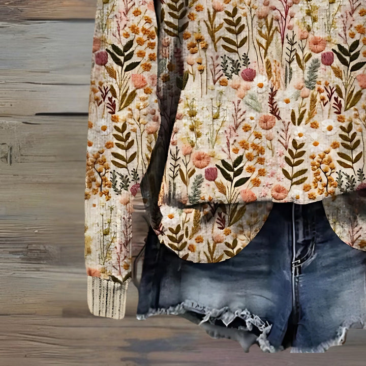 Women's Knit Floral Sweater Crewneck Long Sleeve Pullover Top