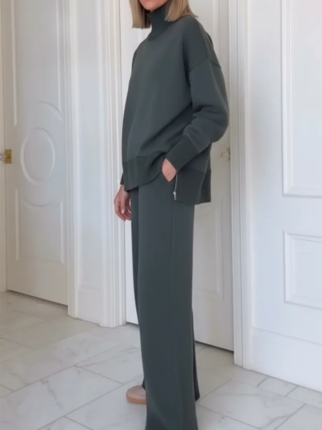Women's Knit Jumper and Wide Leg Trousers Loungewear Set