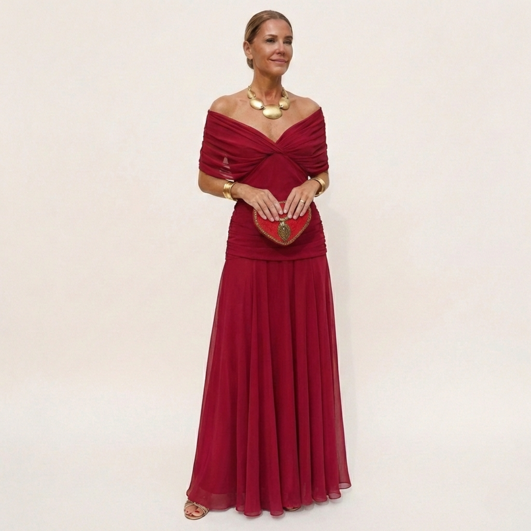 Women's Mesh Off-Shoulder Evening Dress Maxi Gown