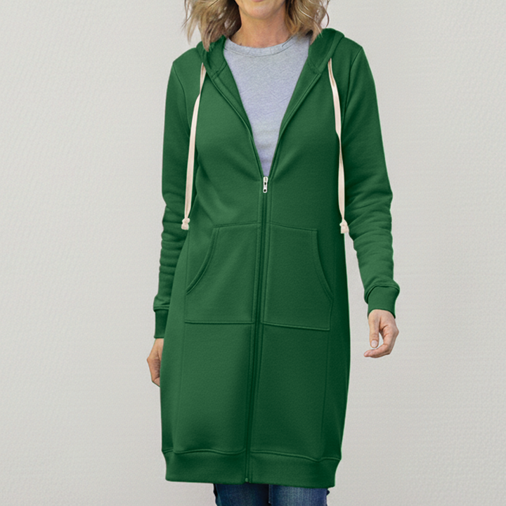 Women's Fleece Longline Zip Up Hoodie Jacket Coat Sweatshirt