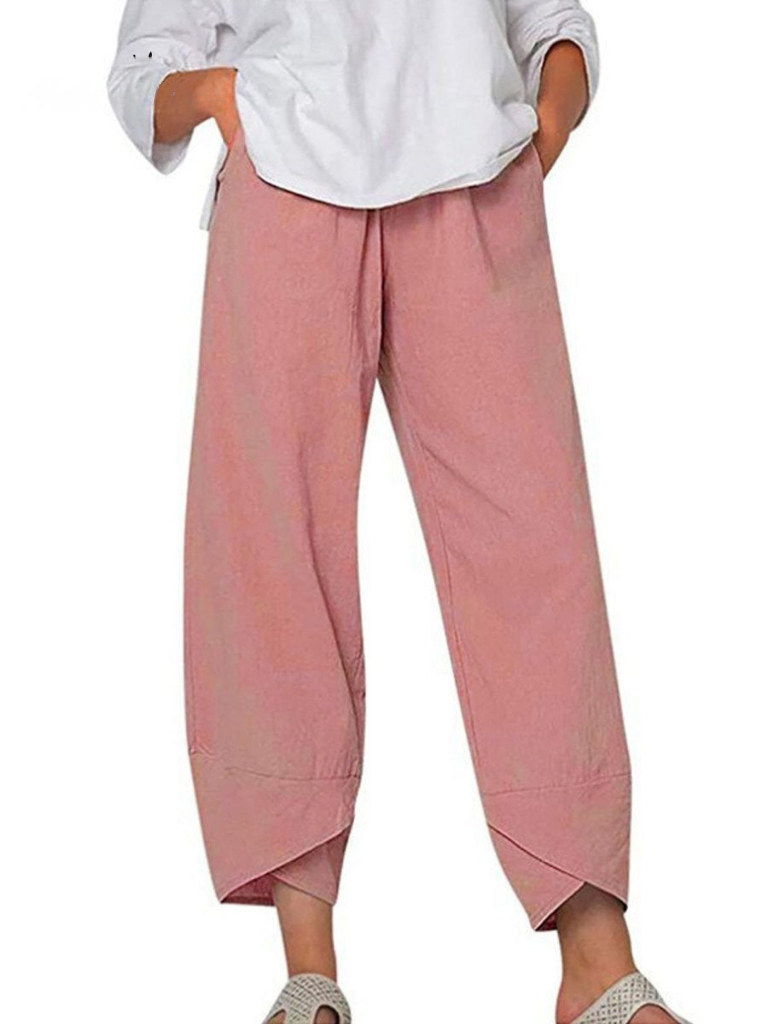 Women's Linen Harem Trousers Loose Fit Casual Wide Leg Trousers
