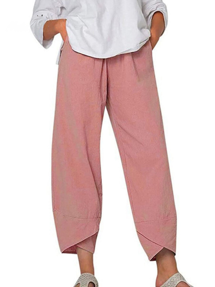 Women's Linen Harem Trousers Loose Fit Casual Wide Leg Trousers