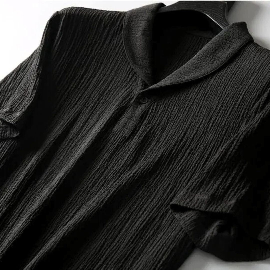 Men's Knit Shawl Collar Short Sleeve Shirt and Long Trousers Two-Piece Set
