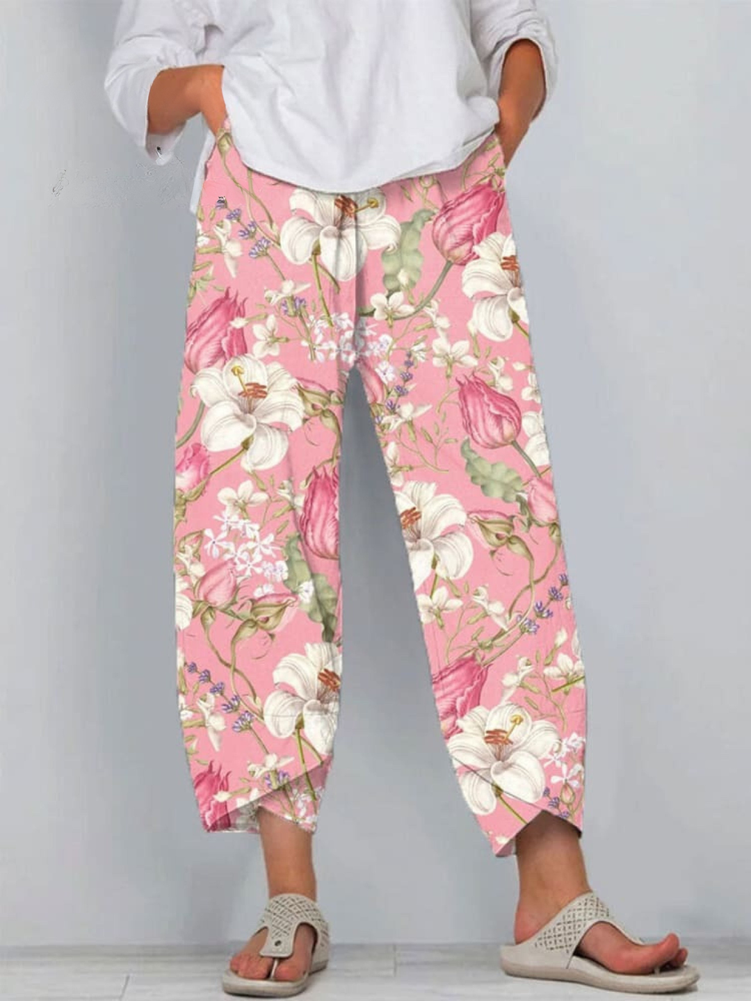 Women Linen Floral Shirt Pants Maxi Dress