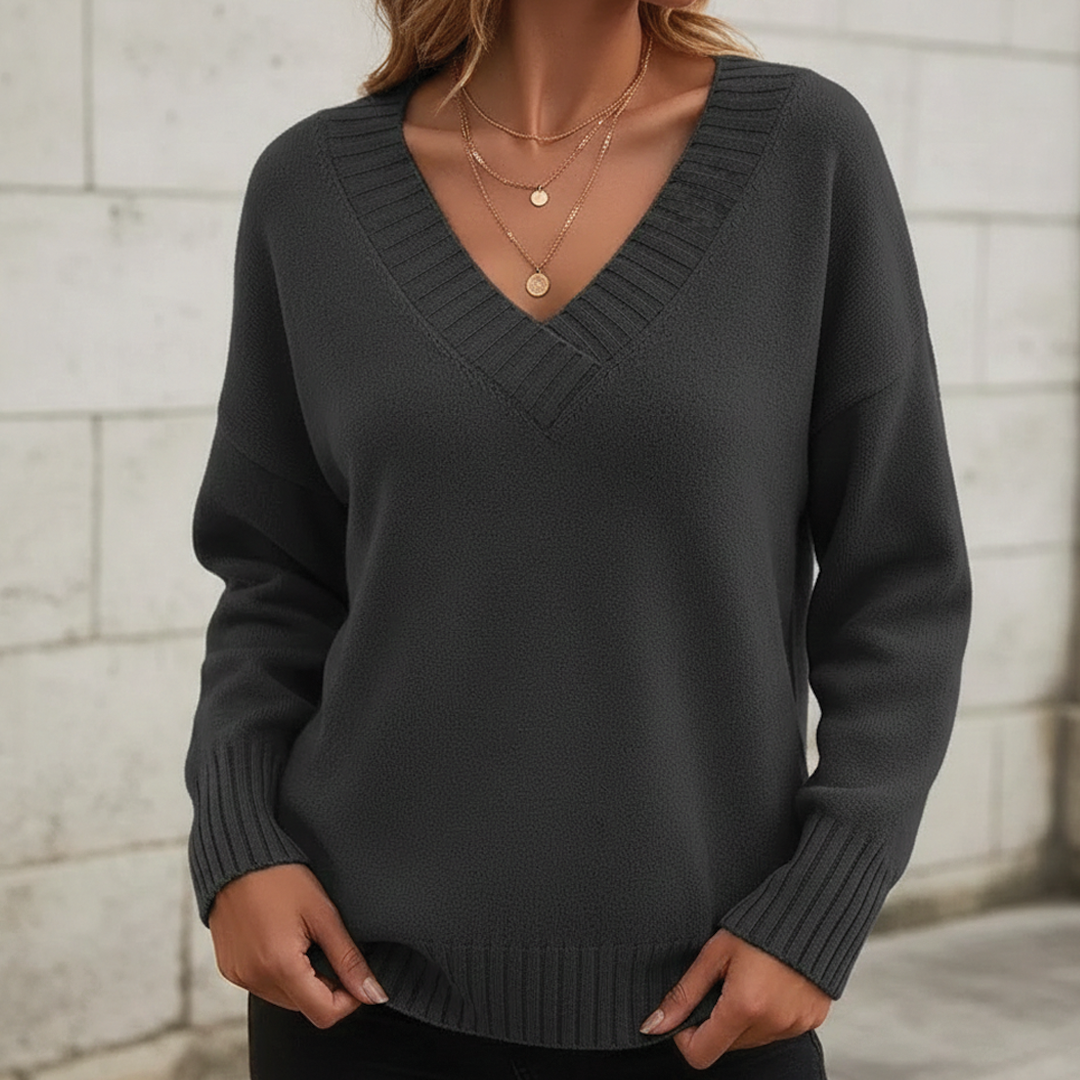 Women's Merino Wool Knit V Neck Jumper
