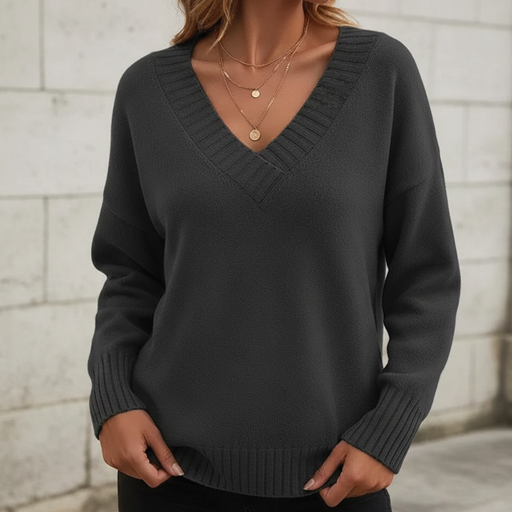 Women's Merino Wool Knit V Neck Jumper